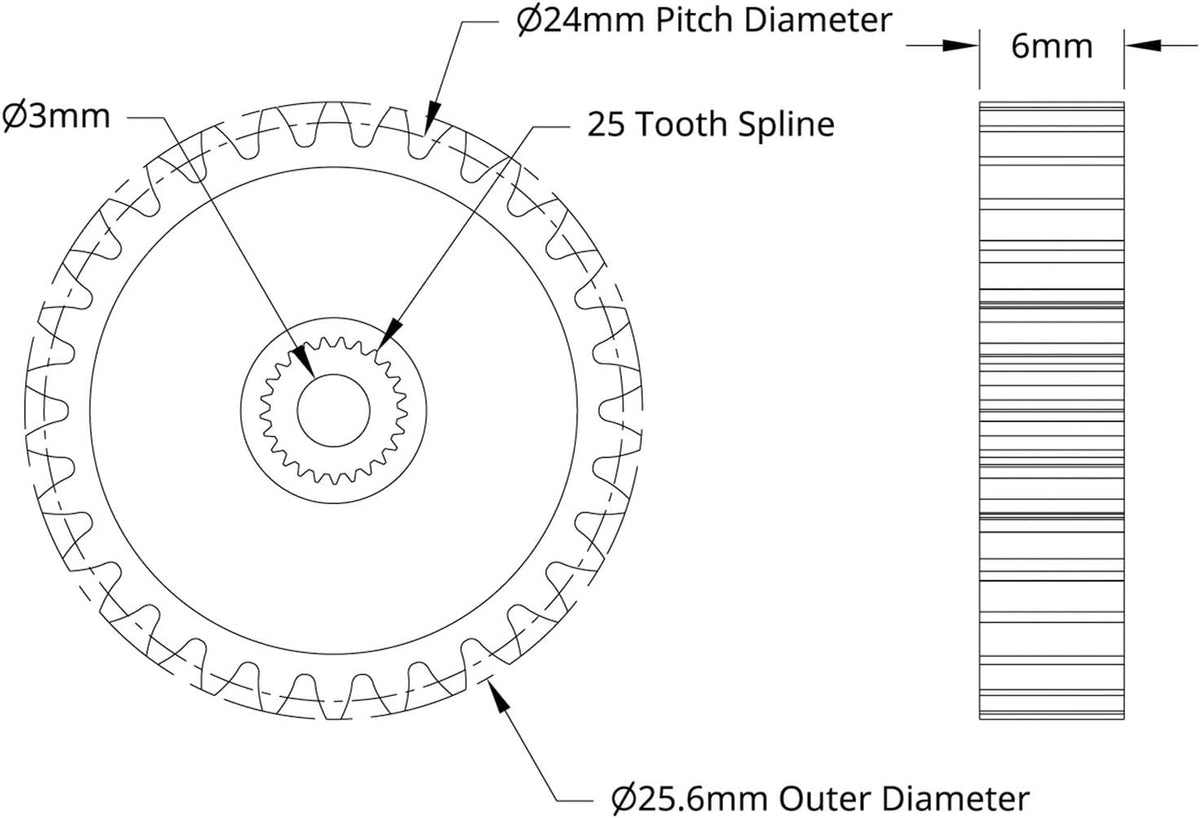 Spur Gear Steel 30 Tooth 0.8 Mod 25 Tooth Spline