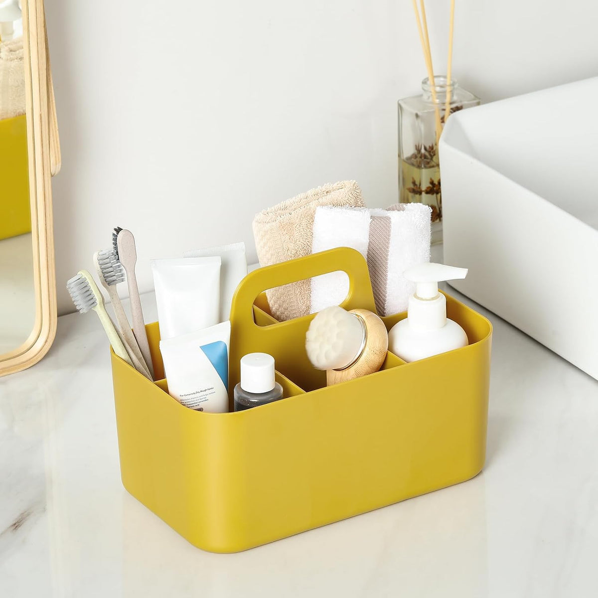 Multiuse Caddy Organizer with Handle, Portable Divided Plastic Tote Bin - Art Craft, Stationary Pen Marker Crayon