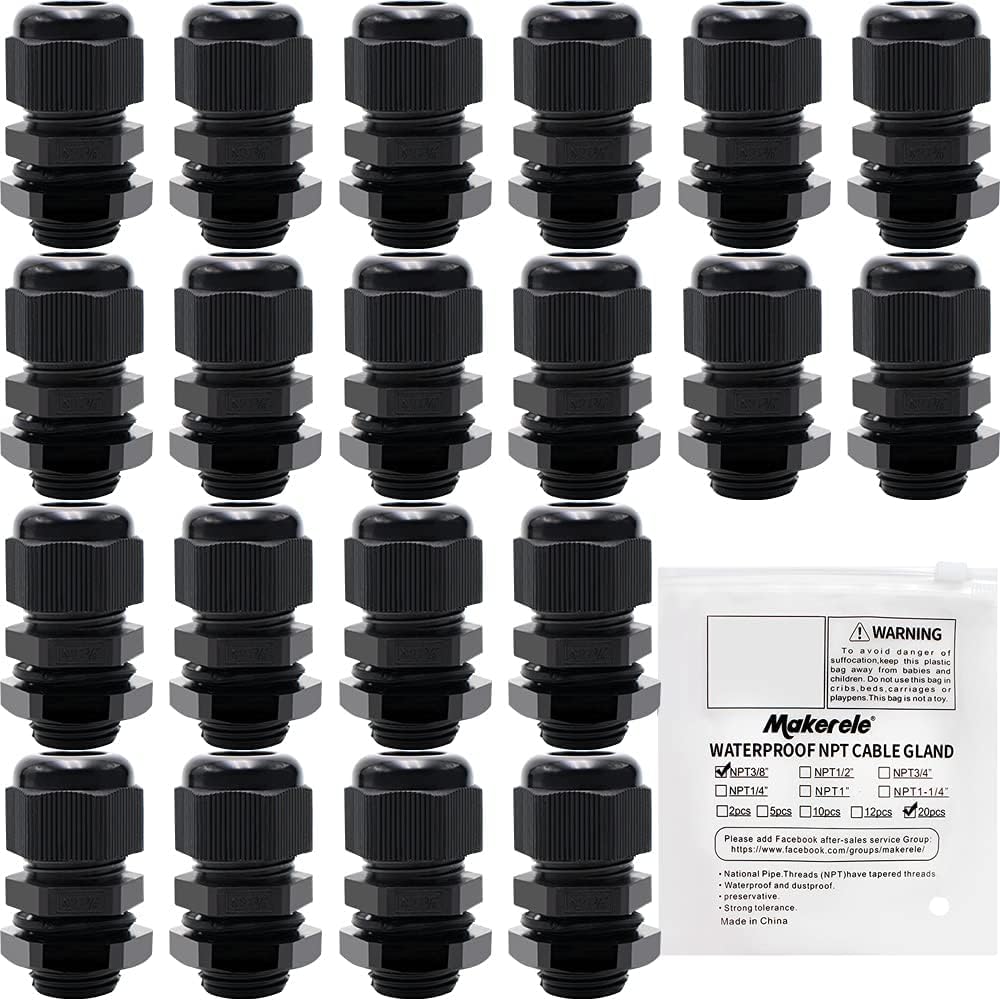 MAKERELE Wire Strain Relief NPT 3/8”Nylon Cord Grips Cable Glands Joints