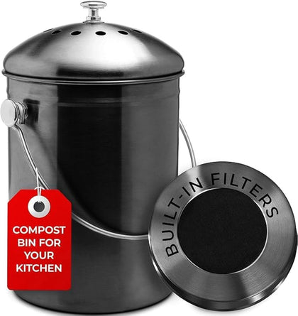 Kitchen Compost Bin for Kicthen Countertops, 1.3 Galllon - Black