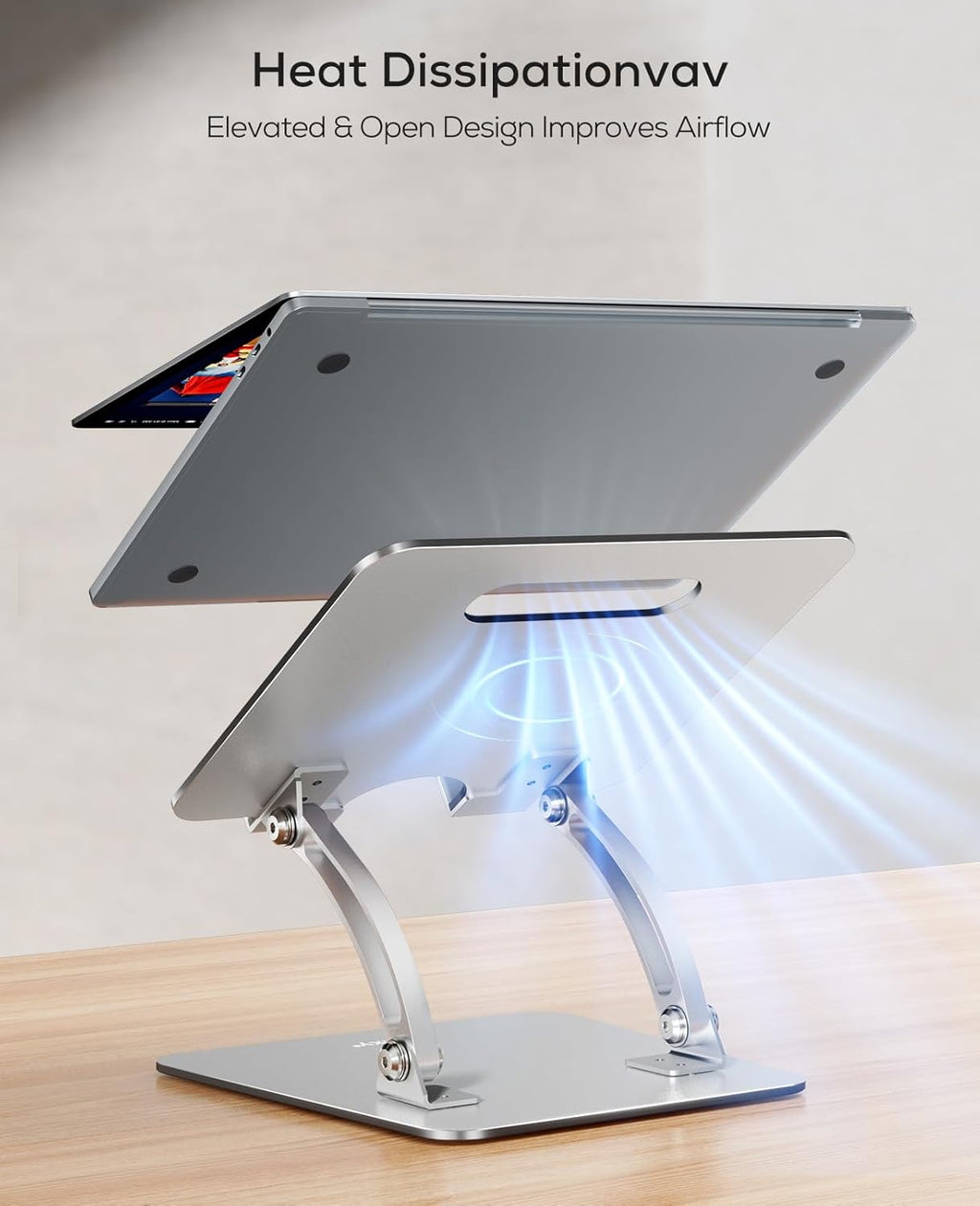 Ergonomic Adjustable Laptop Stand for Desk, Dual Foldable Computer Riser with Advanced Heat-Vent, Heavy-Duty Portable