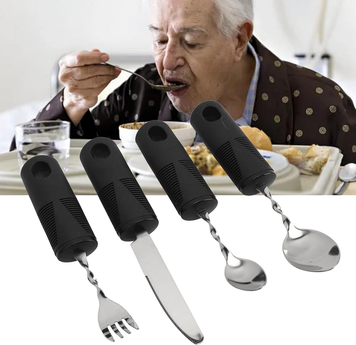 Adaptive Utensils, Weighted Utensils Built up Utensil Easy Grip Silverware Spoon Fork Knife for Elderly Arthritis and