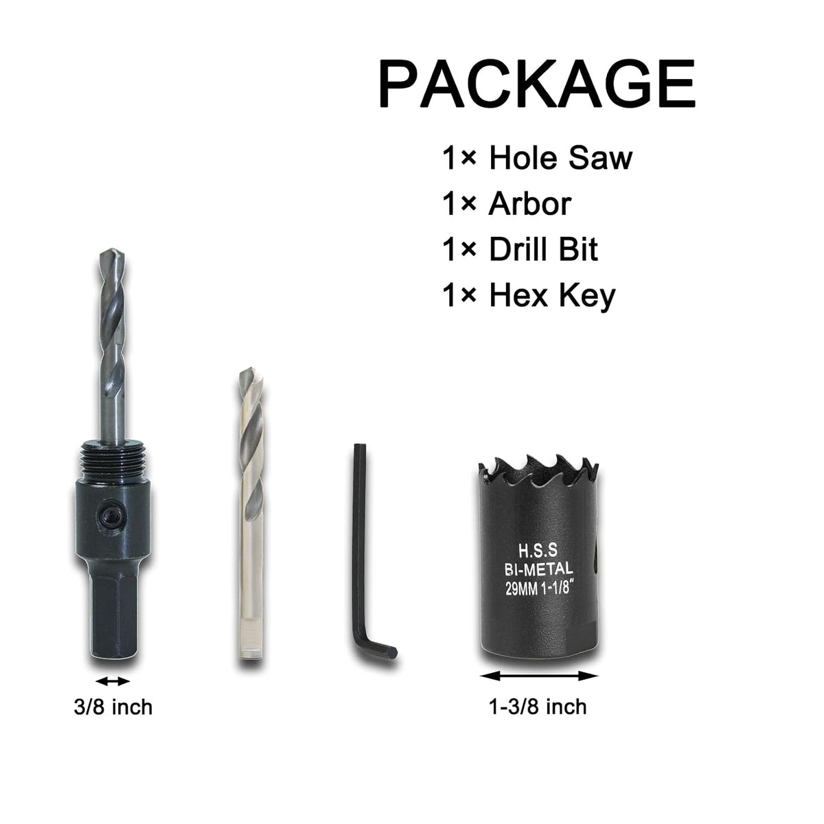 1-1/8 inch Hole Saw for Wood, Metal, Plastic & Drywall, with Arbor