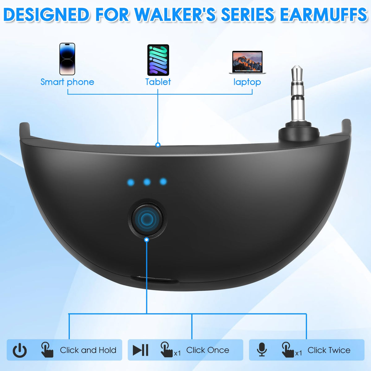 Bluetooth Adapter for Walker's Earmuffs, Wireless Bluetooth 5.1 Receiver, Rechargeable Bluetooth Accessories
