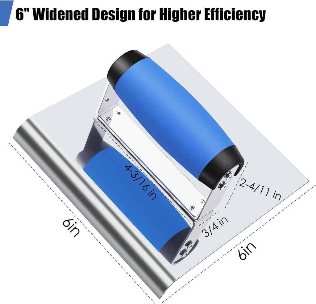 6" x 6" Widened Stainless Steel Concrete Edger Tool,3/8" R,1/2" D | Extra-Wide Hand Edger, Seamless Welding &