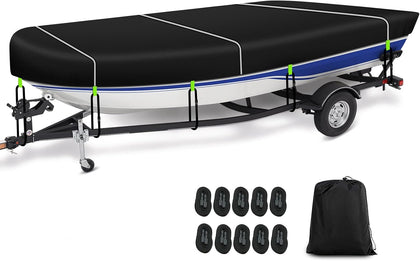 900D Oxford Jon Boat Cover 14-16FT, Waterproof Trailerable | 10 Windproof Heavy Duty Straps,Waterproof All-Weather