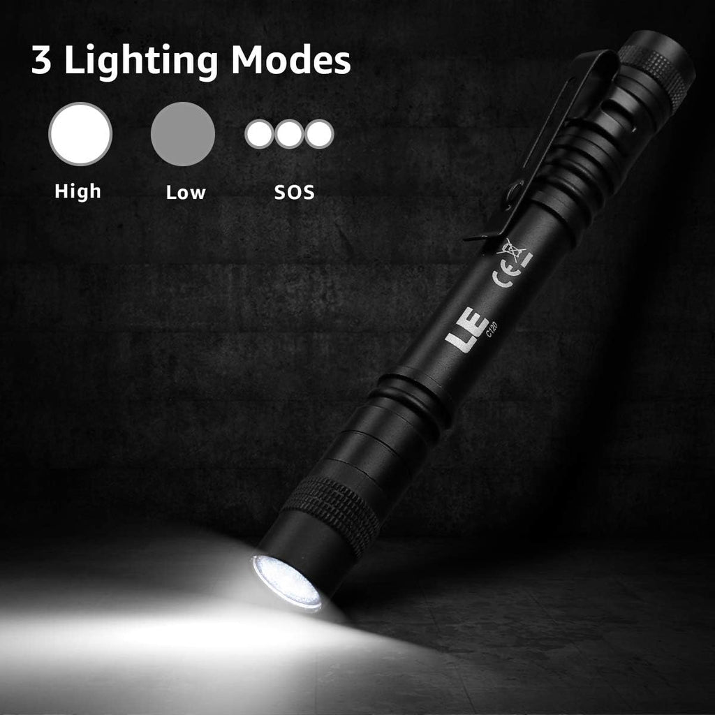 LE LED Pen Flashlights, Lightweight, Mini, Waterproof Pocket Flashlight with Clip, 2 Pack Small Flashlights for