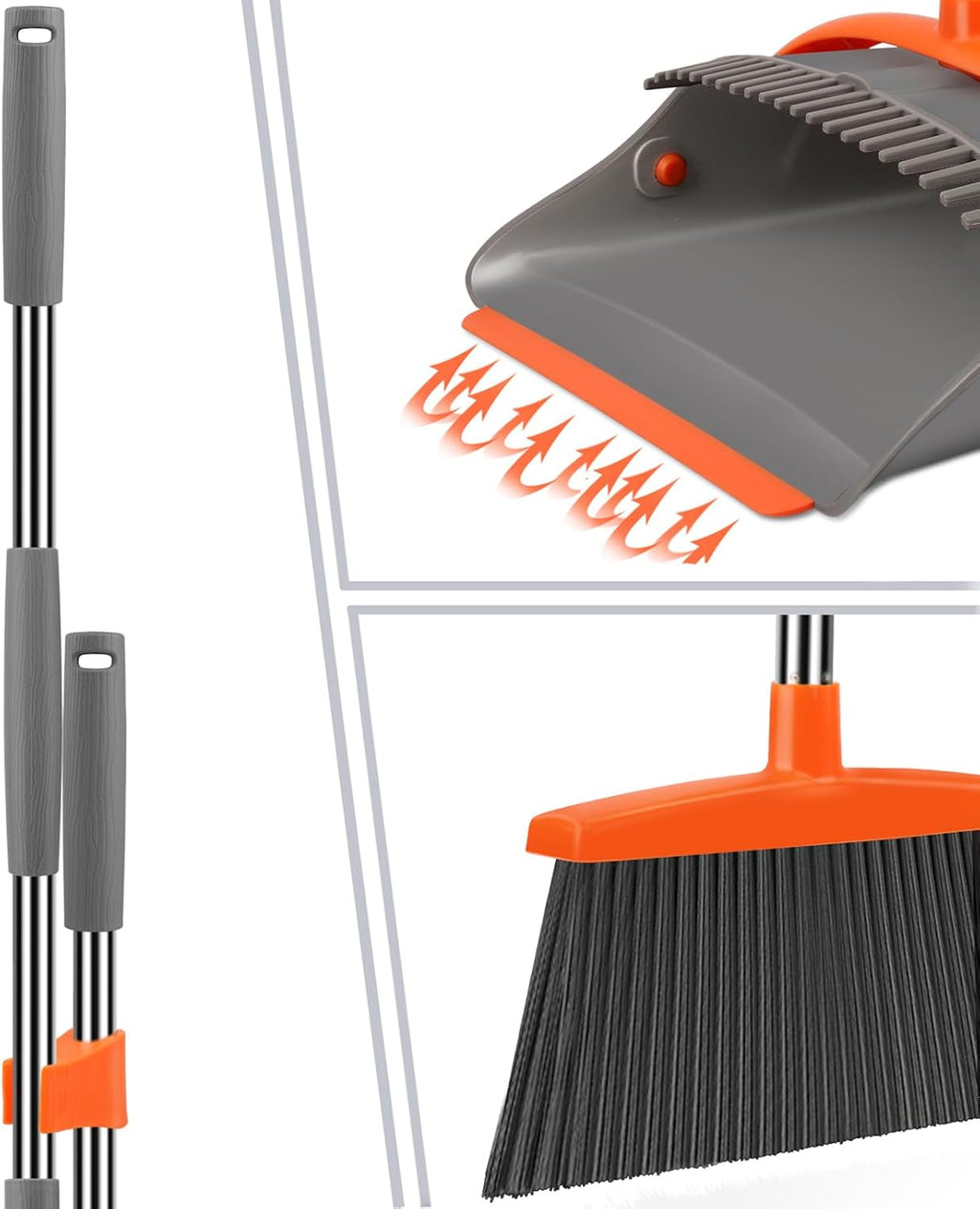 Broom and Dustpan Set for Home, Broom and Dustpan Combo for Office, Long Handle Broom with Upright Standing Dust