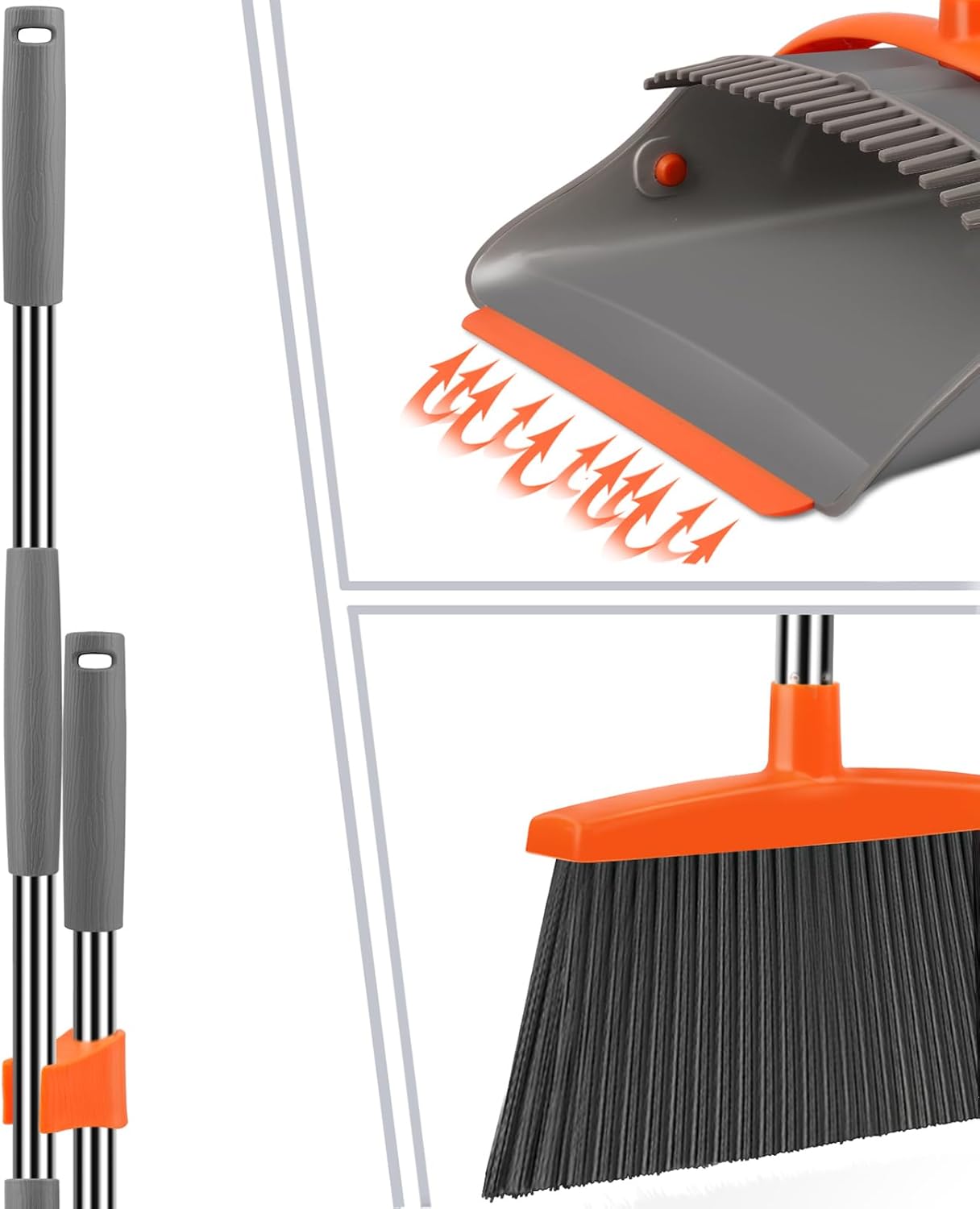 Broom and Dustpan Set for Home, Broom and Dustpan Combo for Office, Long Handle Broom with Upright Standing Dust
