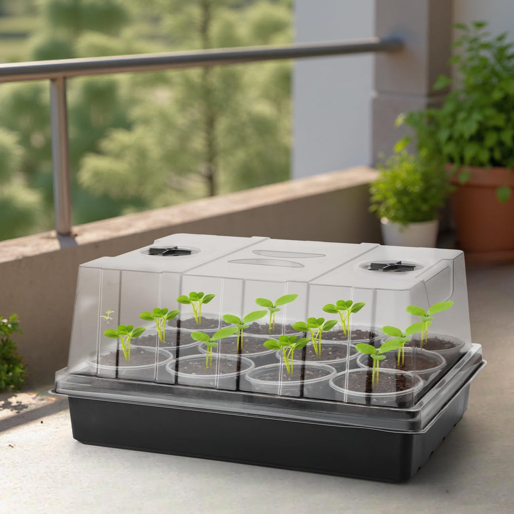 4-Pack Seed Starter Trays with 5" Tall Humidity Domes | Reusable Seed Germination Kit for Cuttings, Vegetables