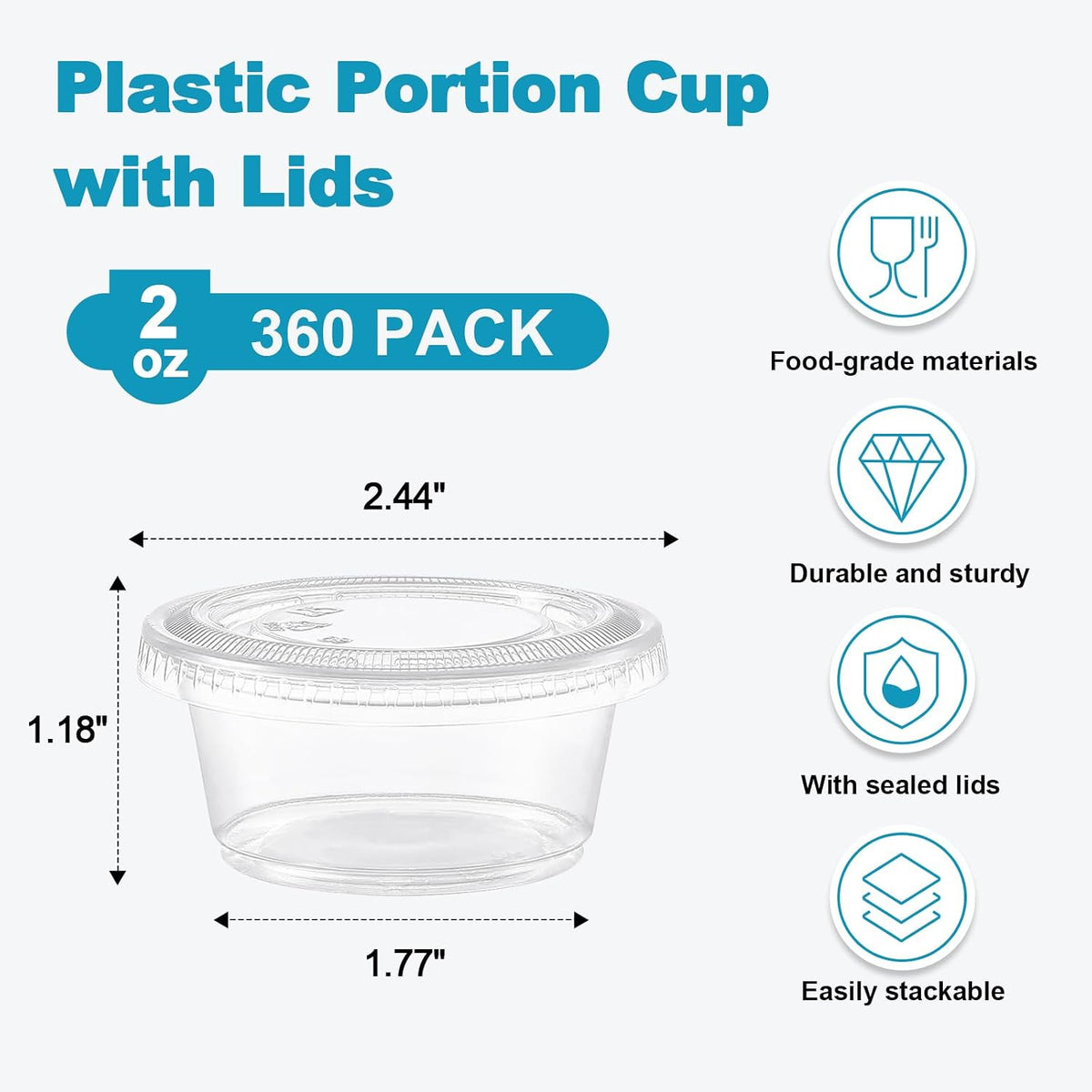 360 Set 2 oz Jello Shot Cups with Lids, Small Plastic Condiment Cups