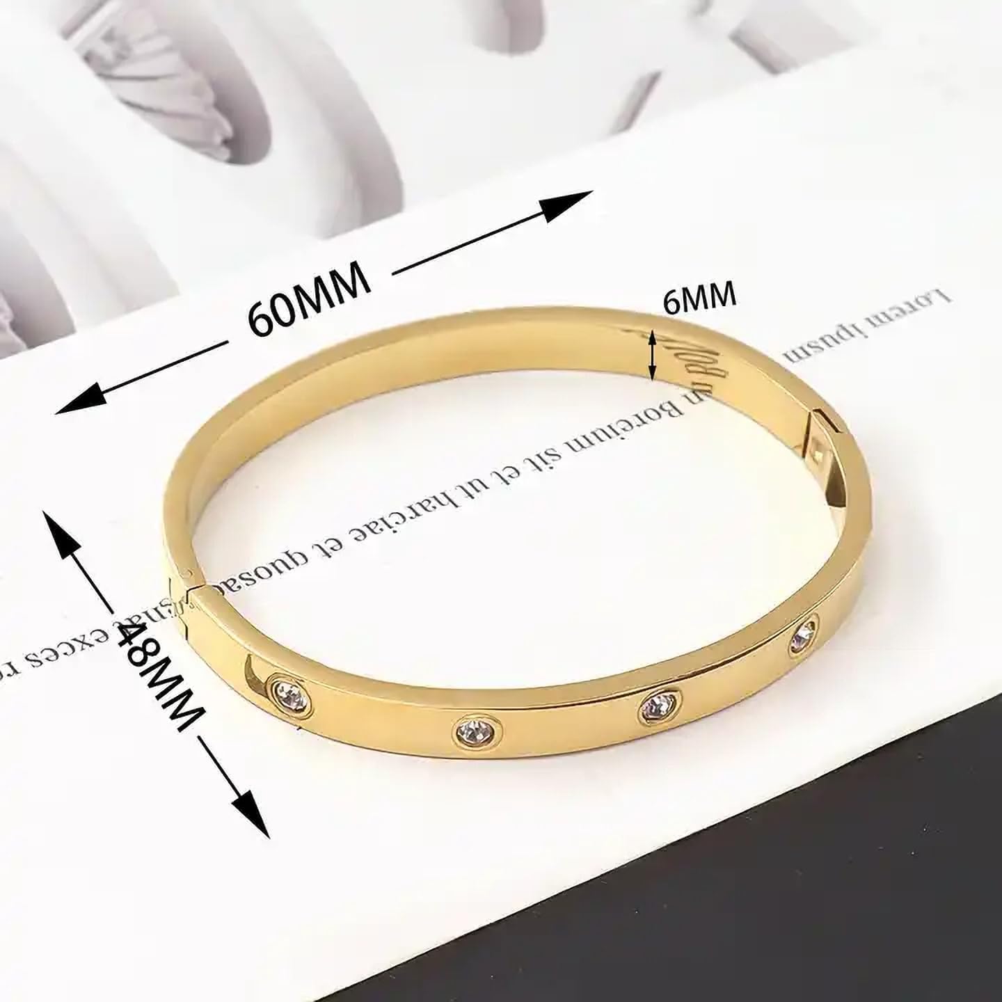 Stainless Steel Cubic Zirconia Gold-Plated Bangle Bracelet For Women