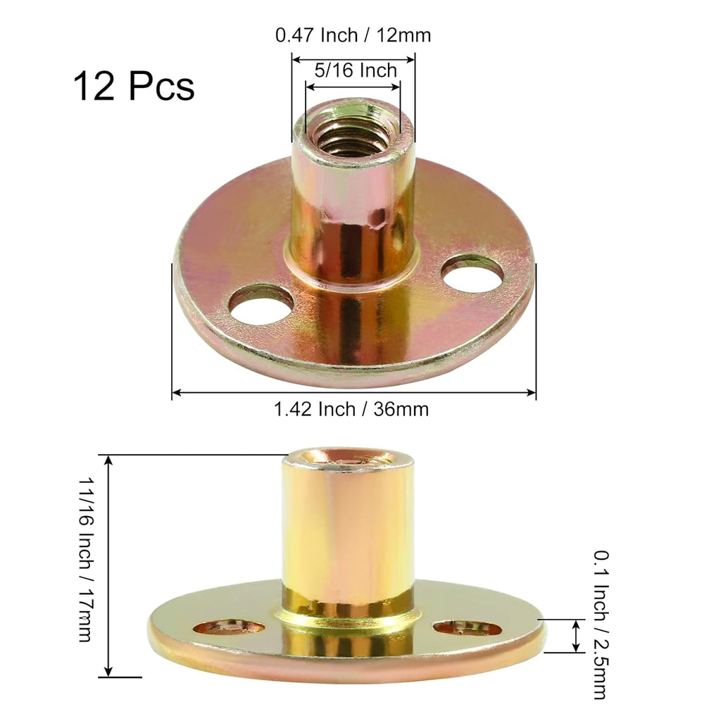 Hordion 12Pcs 5/16"-18 Carbon Steel T Nuts, Round Base Plate Nut