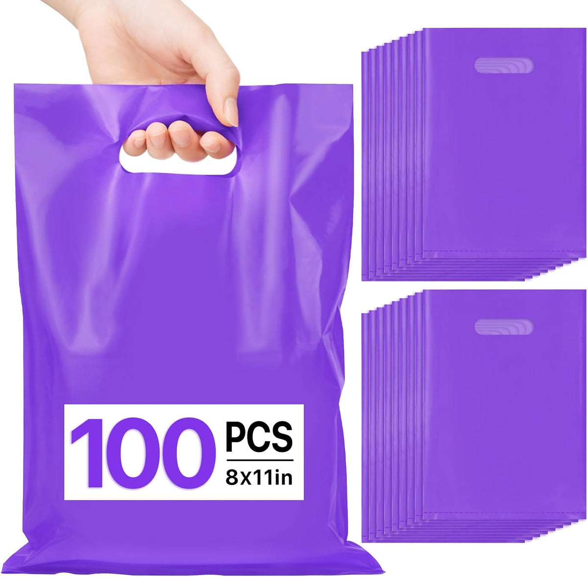 100PCS Purple Party Favor Goodie Bags 8x11, Plastic Gift Bags Bulk