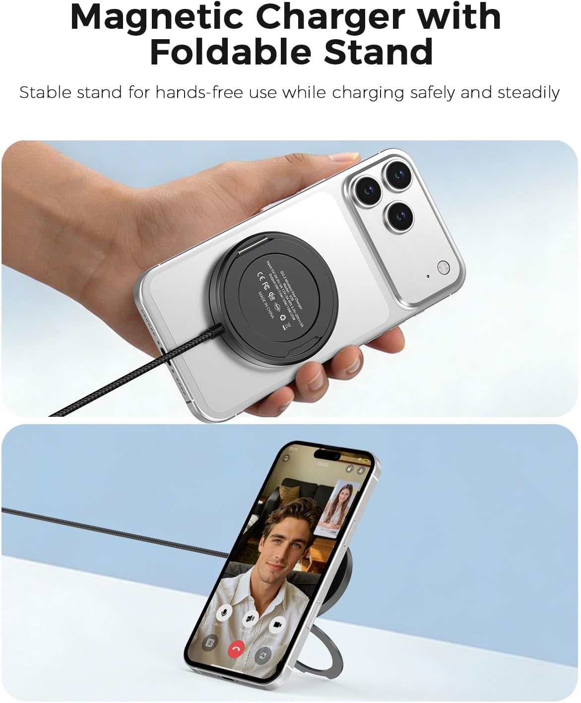 25W Magnetic Wireless Charger, Qi2.2 Fast Wireless Charging Pads with Kickstand,MagSafe Charger for iPhone