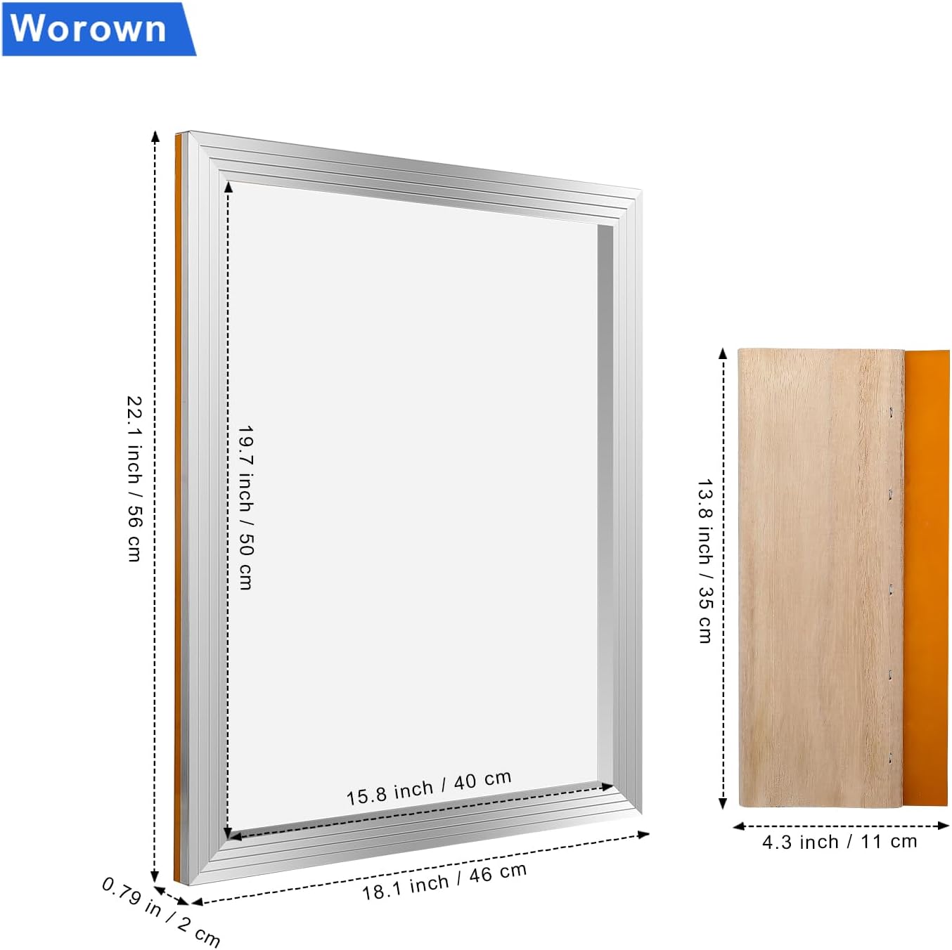 16 x 20 Inch Aluminium Silk Screen Printing Frame with 160 White Mesh and 1 Piece of 13.7 Inch Wooden Screen Printing