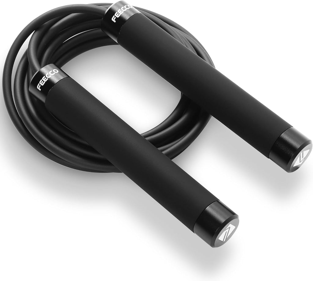 FEECCO 1/2 lb Weighted Jump Rope for Boxing, Cardio, Crossfit Workout, 8~11ft Range Adjustable Length Steel Ropes