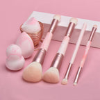 Pink Makeup Brushes set, 4 Dual-Ended Brushes, 3 Makeup Sponges & 1 Metal Stand, Professional Complete Cosmetic Brush