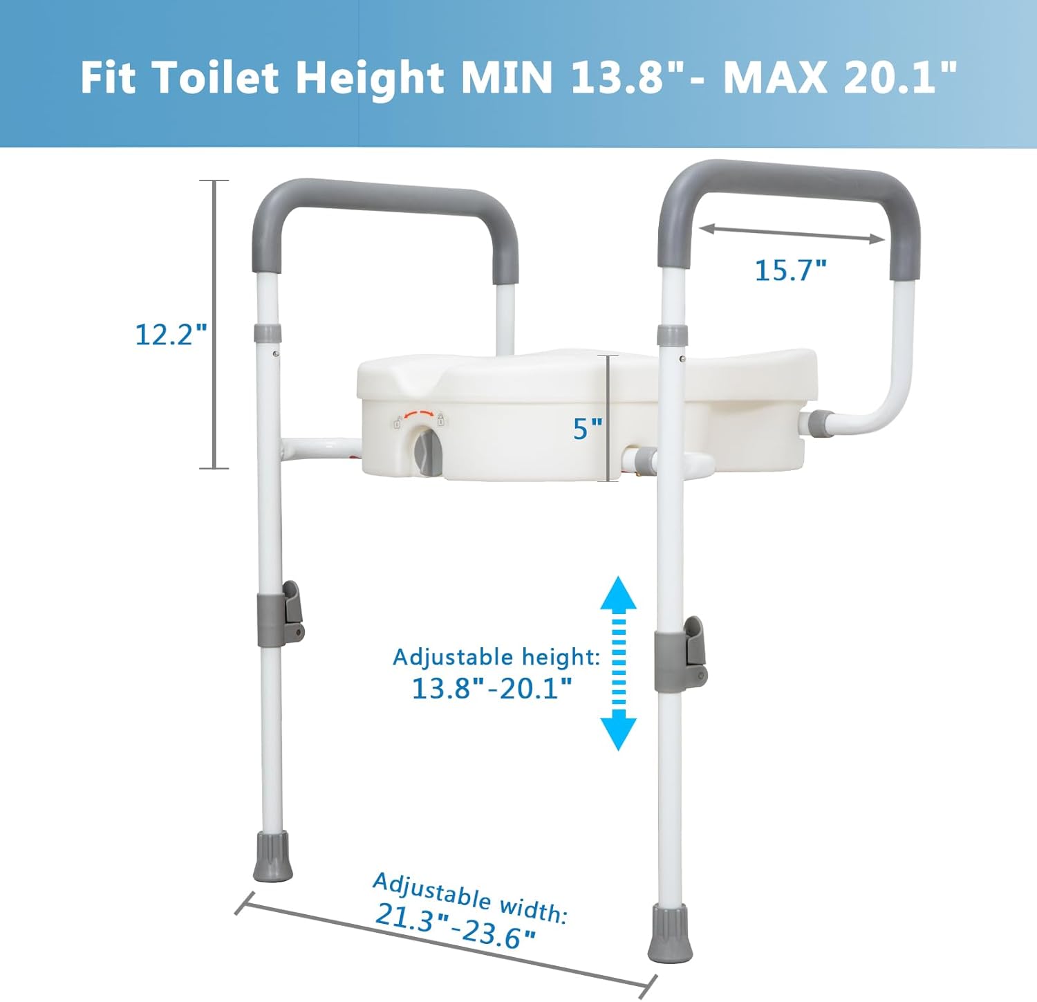 Raised Toilet Seat with Handles for Elderly - Toilet Seat Risers for Seniors with Adjustable Padded Arms - Elevated