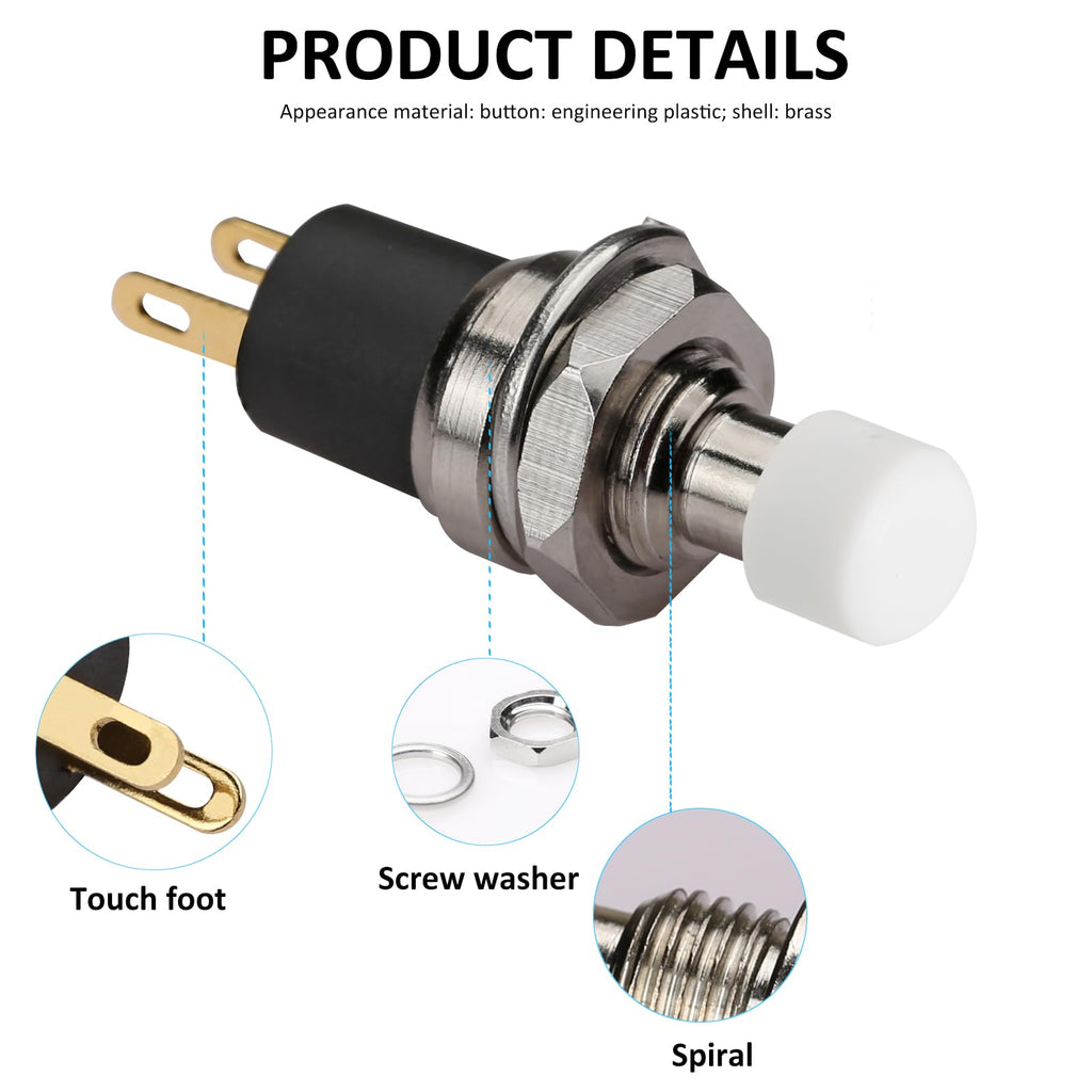 DIYhz 5Pcs Self Locking SPST Latching Type Dash ON/Off White Push Button Switch AC 250V/3A