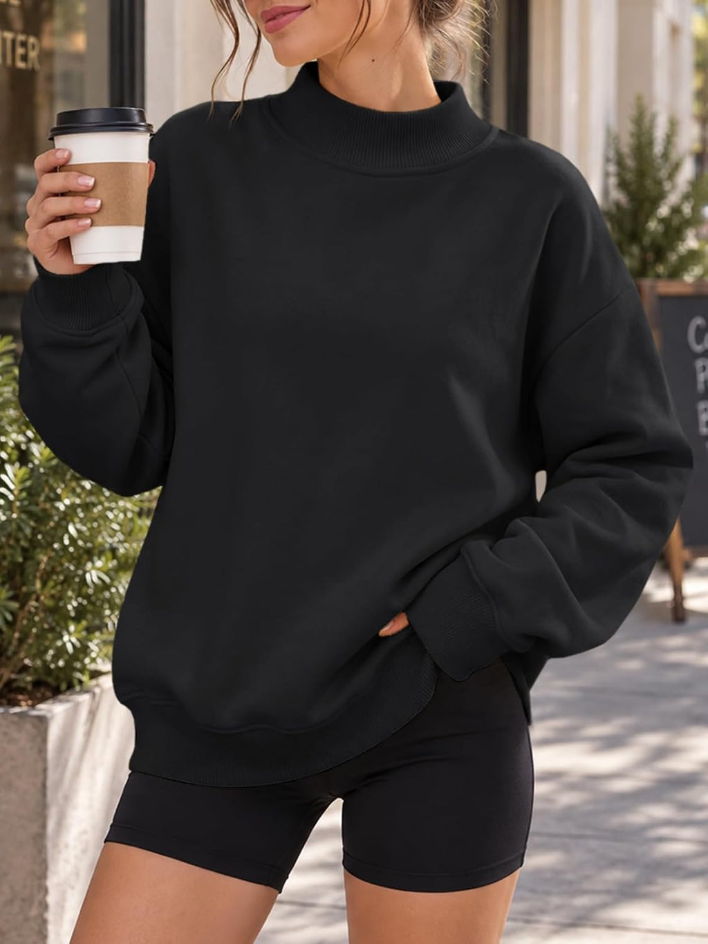 Womens Fall Mock Neck Pullover Sweatshirt Long Sleeve Top