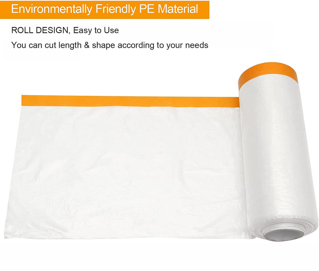 MARNER 4 Rolls Clear Plastic Sheeting 4.9Ft X 65.5 Ft Pre-Taped Masking Film Drop Cloths for Painting, Automotive