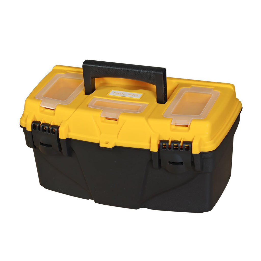 15.5" Plastic Storage Tool Box with Removable Tray,Small Toolbox Organizer With Screw Box, Black/Yellow ATRJH-3015T