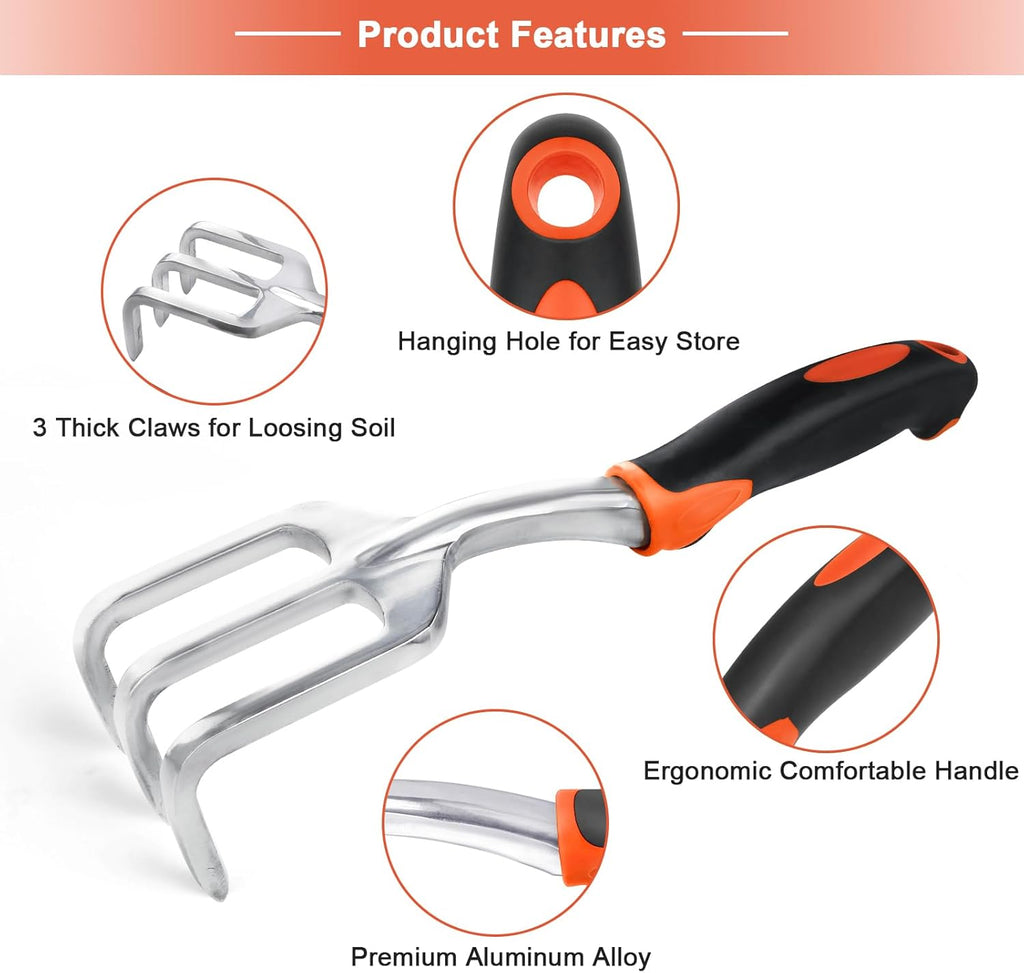 Garden Tool Set, 2 Pack Heavy Duty Gardening Tools Set Include Garden Shovel and Hand Rake Claw Tool with Ergonomic