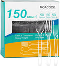150 Pcs Clear Plastic Silverware - 50 Forks, 50 Spoons, 50 Knives