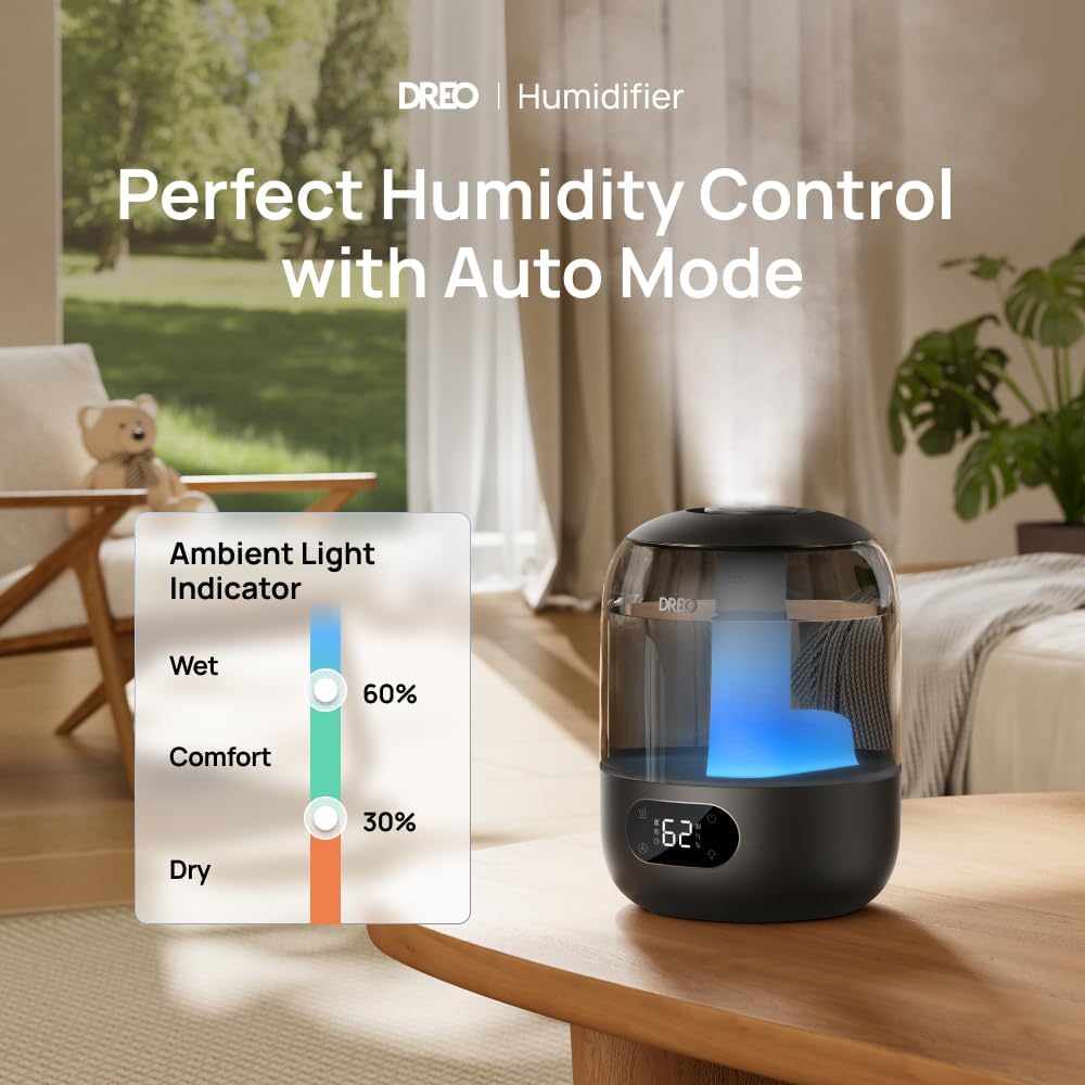 3L Humidifiers for Bedroom, 30H Runtime, 26 dB Quiet, Black | Easy to Refill & Clean, Precise Humidity Control, Night