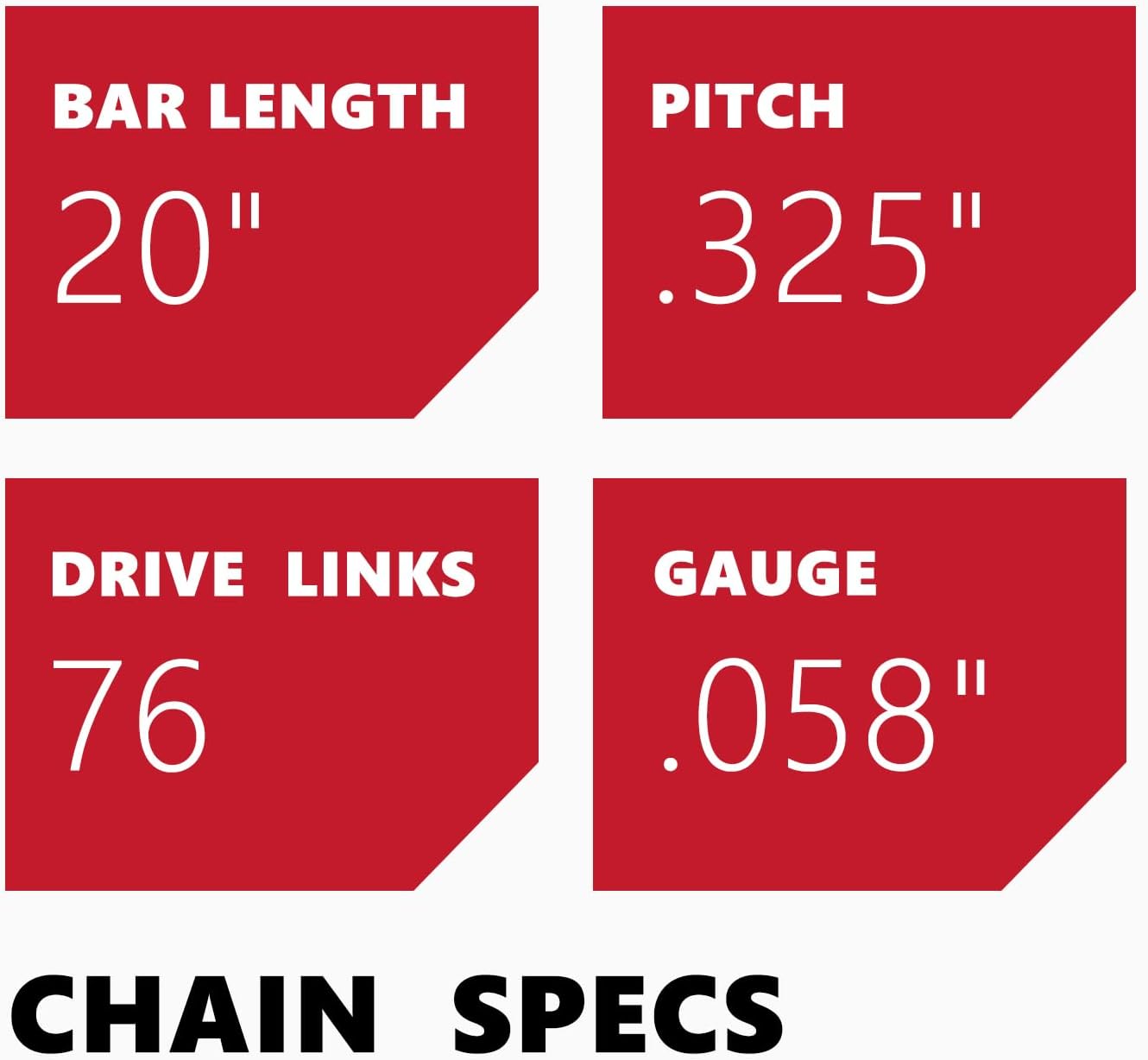 20 Inch Chainsaw Chain .325" Pitch .058" Gauge 76 Drive Links Fits VEVOR, Supmix 62cc, NEOTEC NCS6200, WEMARS 6220G