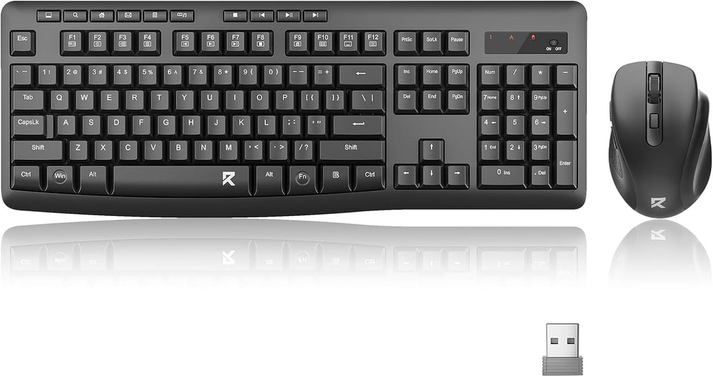 Wireless Keyboard and Mouse Combo, 2.4G Full-Sized Ergonomic Computer Keyboard and 5 Level DPI Adjustable Wireless