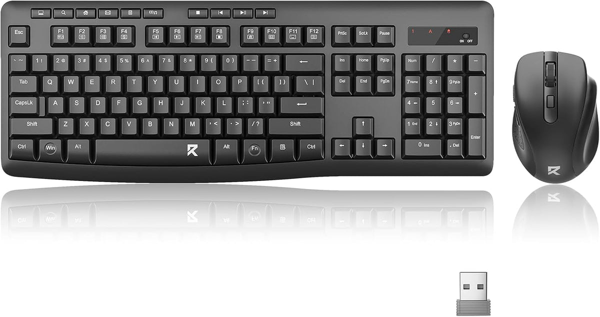 Wireless Keyboard and Mouse Combo, 2.4G Full-Sized Ergonomic Computer Keyboard and 5 Level DPI Adjustable Wireless