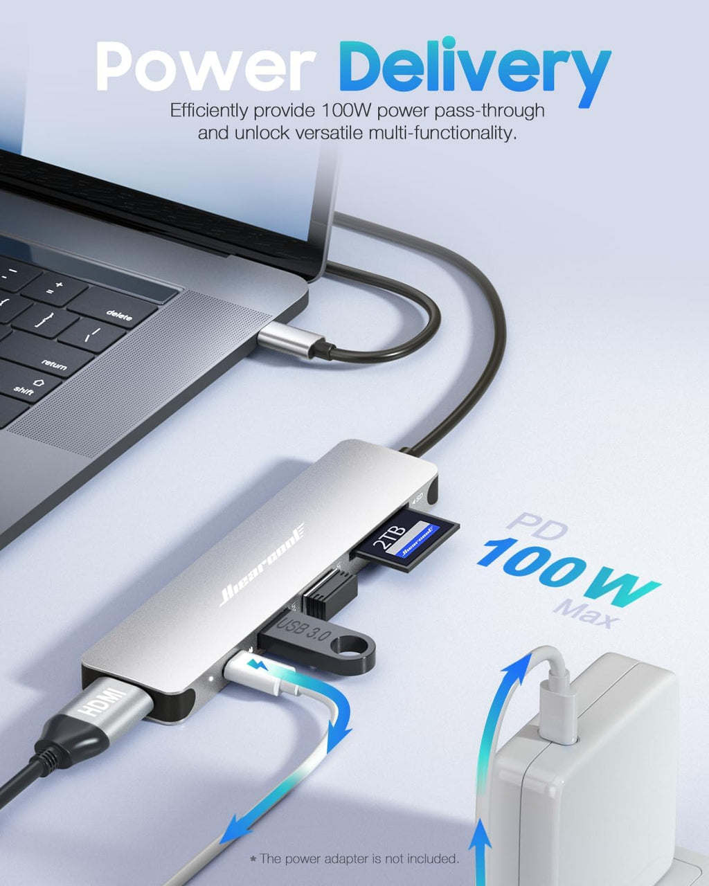USB C Hub Multi-Port Adapter, 7-in-1 USB-C Dongle with 4K HDMI 100W PD SD/TF Card Reader, USBC Dock Compatible for