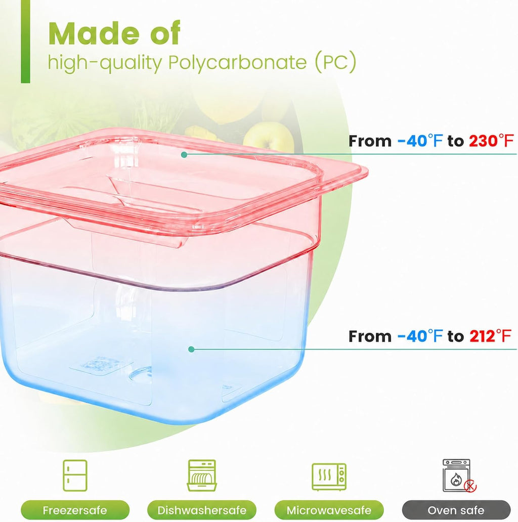 6-Pack NSF Polycarbonate Food Pans with Lids,1/6 Size,4" Deep,Clear