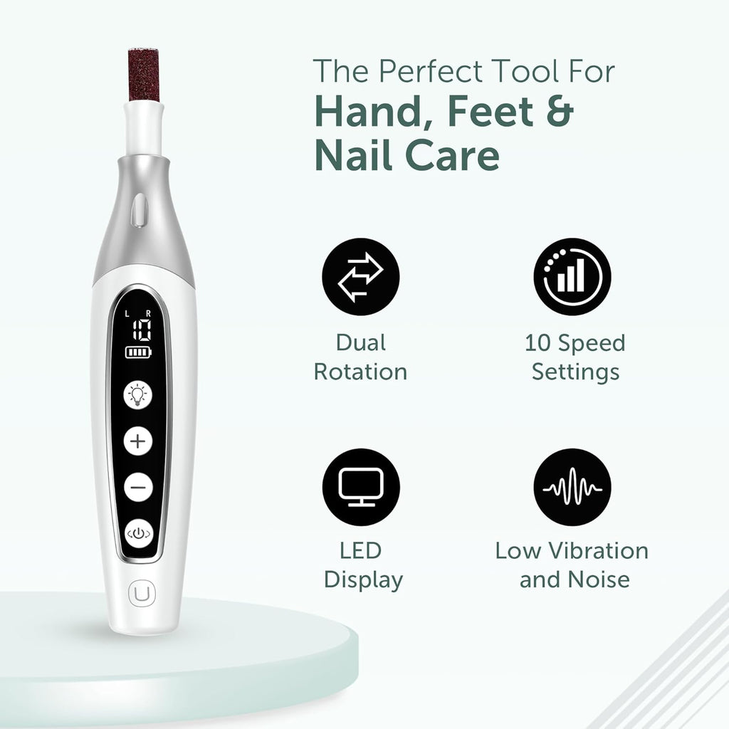 PediLux Pro Professional Manicure Pedicure Kit, Cordless Electric Nail File Drill Set, Thick Toenail Grinder, Toe