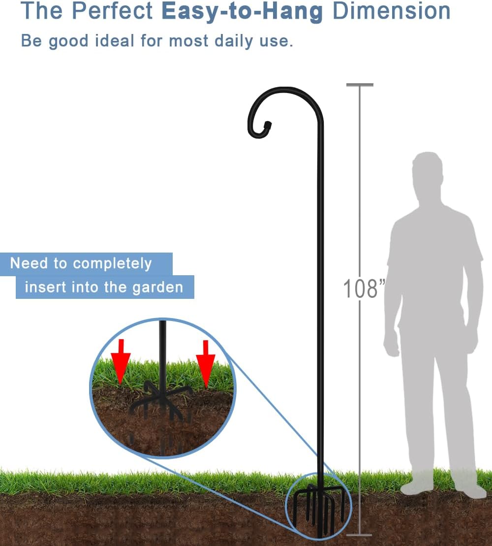 108 inch Outdoor Shepherd Hook with 7 Prong Base (1 Pack), Adjustable Heavy Duty Garden Hanging Stake for Bird Feeder