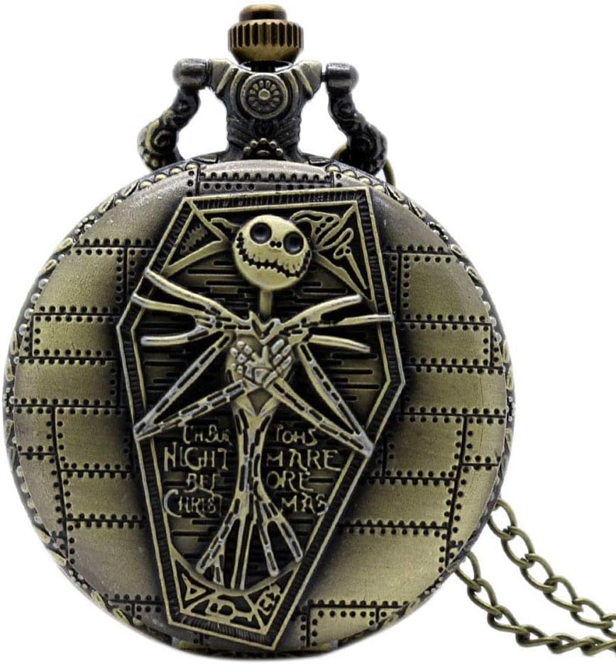 Steampunk Antique Nightmare Christmas Pocket Watch Mens Quartz Pocket Watch with Necklace Chain Christmas Gift…