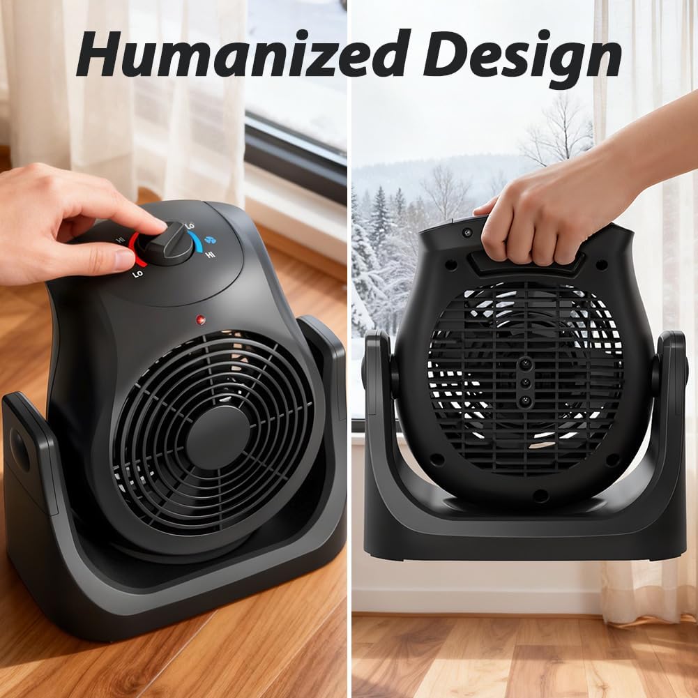 Portable Electric Space Heater Cooling Desk Fan 2 in 1 Heater Fan Combo with 45° Tilt, 2 Wind Speeds, 1500W Overheat