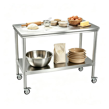 24x48 Stainless Steel Table, Commercial Work Table with Wheels