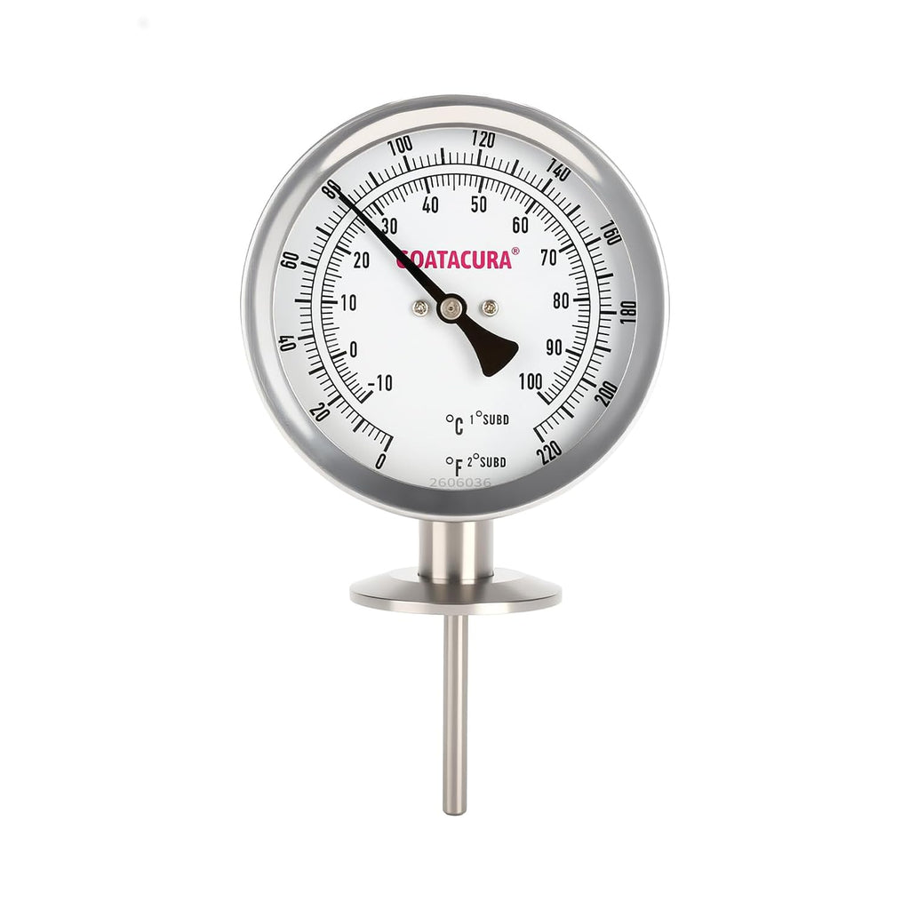 Sanitary Bimetal Thermometer, 0-220 Deg F/-10-100 Deg C