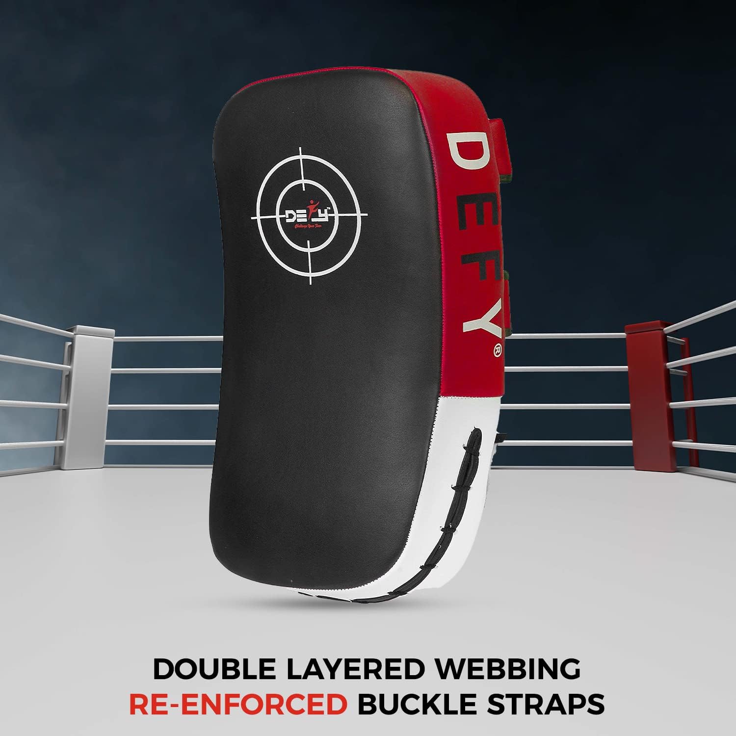 Defy Sports Leather Thai Pads - Strike Curved Karate Pads with Double Layered Buckle Straps - Perfect for Boxing