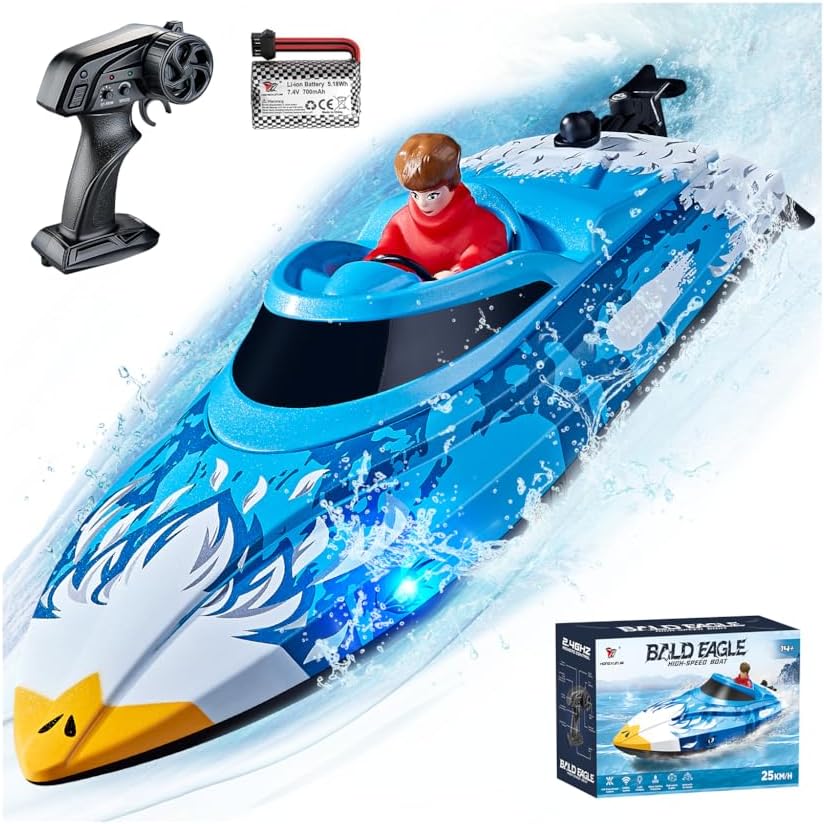 RC Boat, Remote Control Boat for Kids, 25 KPH Fast RC Speed Boat with LED Lights for Pools & Lake, 2.4GHz Racing