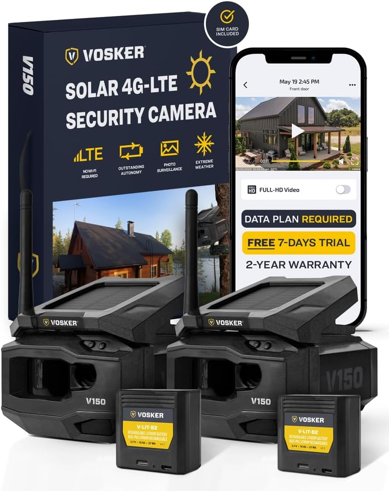 V150 Twin Pack Solar-Powered LTE Cellular Home Security Outdoor Camera | Motion Activated Photo Capture Nightvision