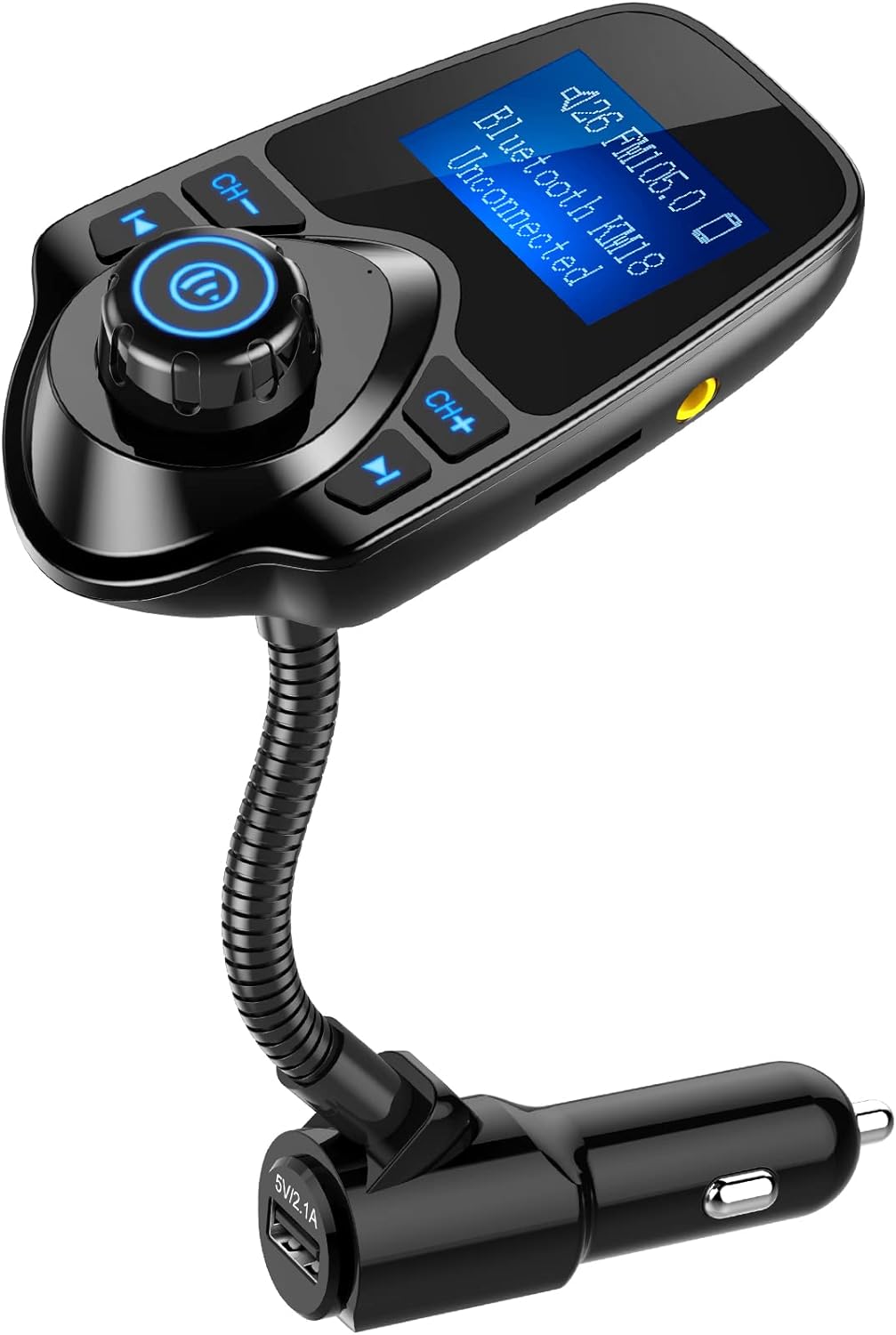 Bluetooth 5.4 Car Adapter FM Transmitter with 1.44" LCD Screen Black | Wireless FM Radio Player with Flexible