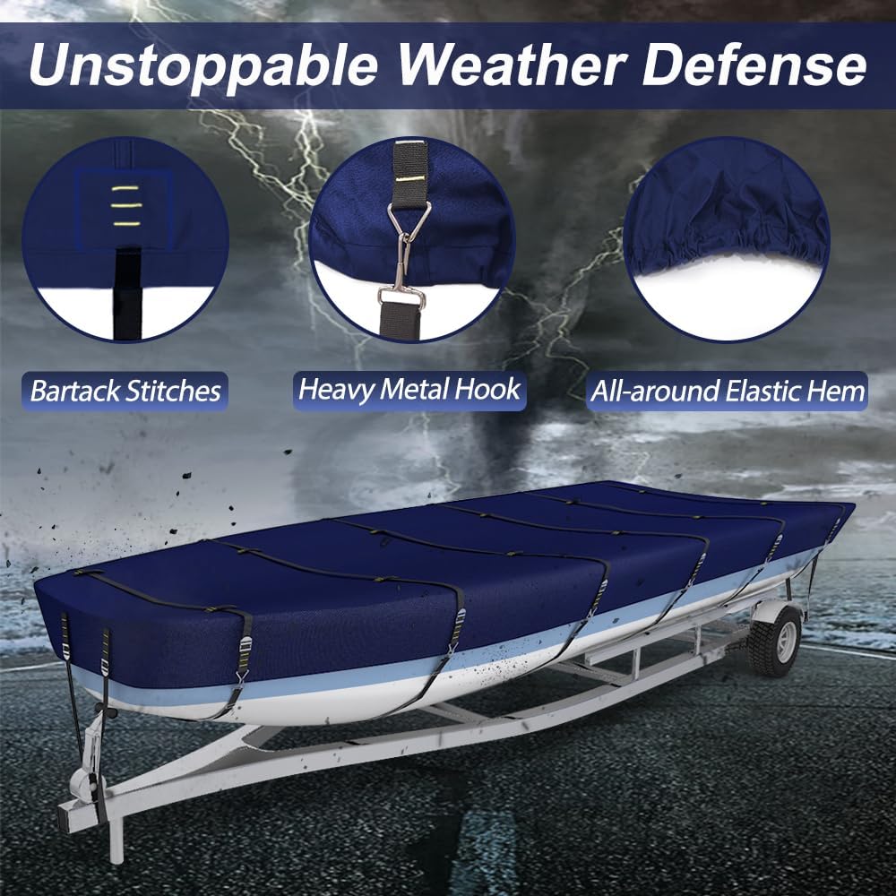 900D Marine Grade Fade and Tear Resistant Trailerable Jon Boat Cover，Heavy-Duty Waterproof and UV Protection Jon Boat