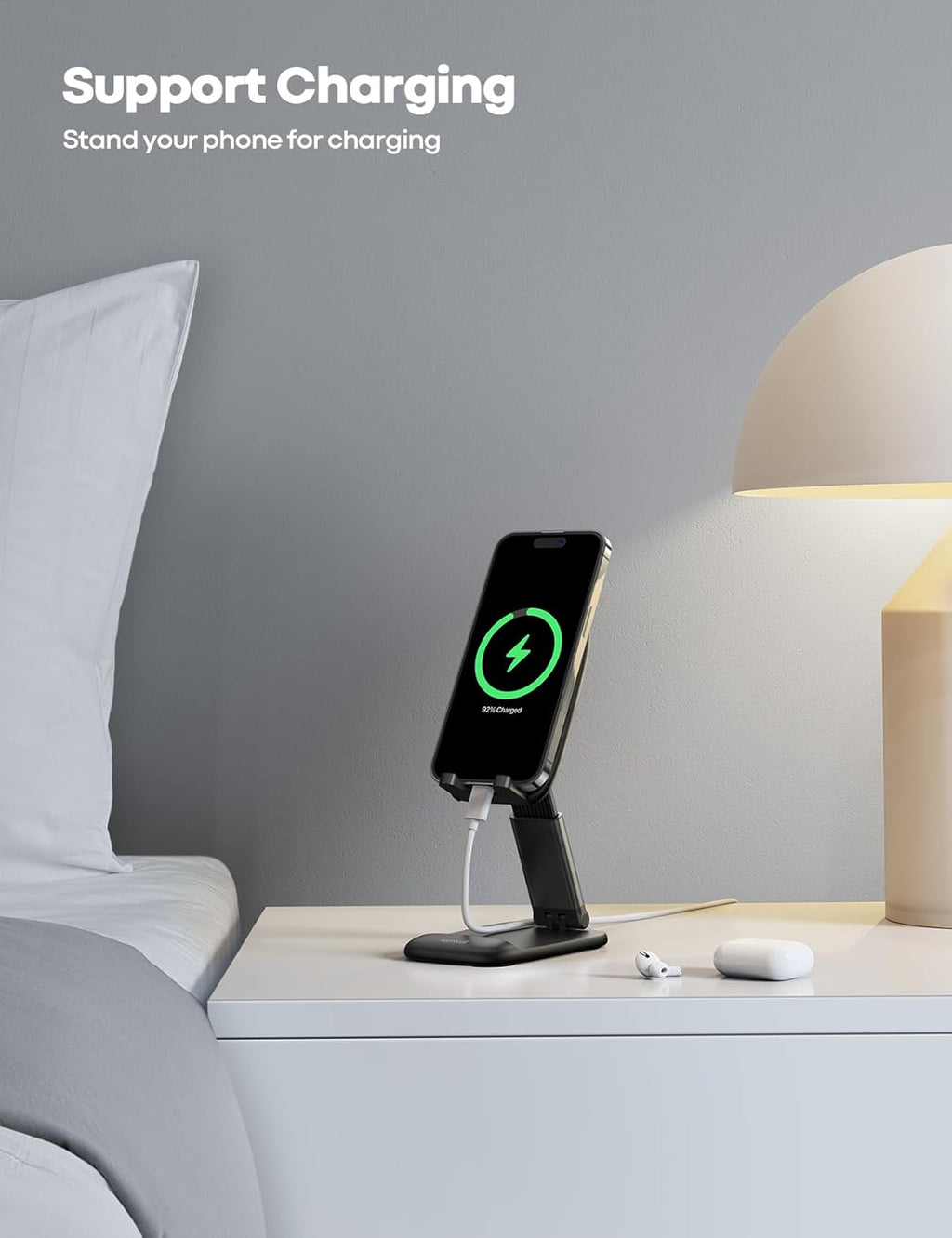 Cell Phone Stand for Desk - [Height Adjustable] Foldable Mobile Phone Holder, Portable Stand for iPhone 17 16 15 14