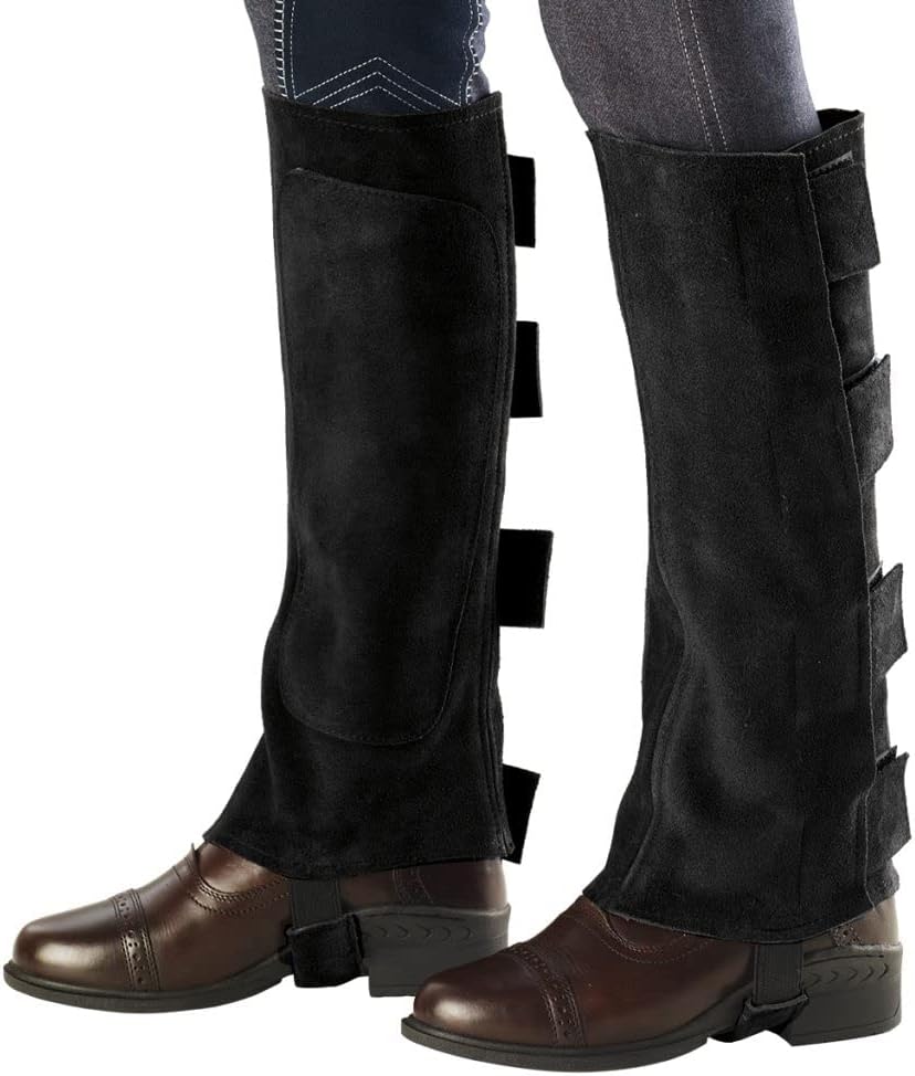 Women's EZE Tab Suede Half Chaps - Adjustable Equestrian Horseback Riding Protective Gaiters with 4 Hook & Loop Tabs