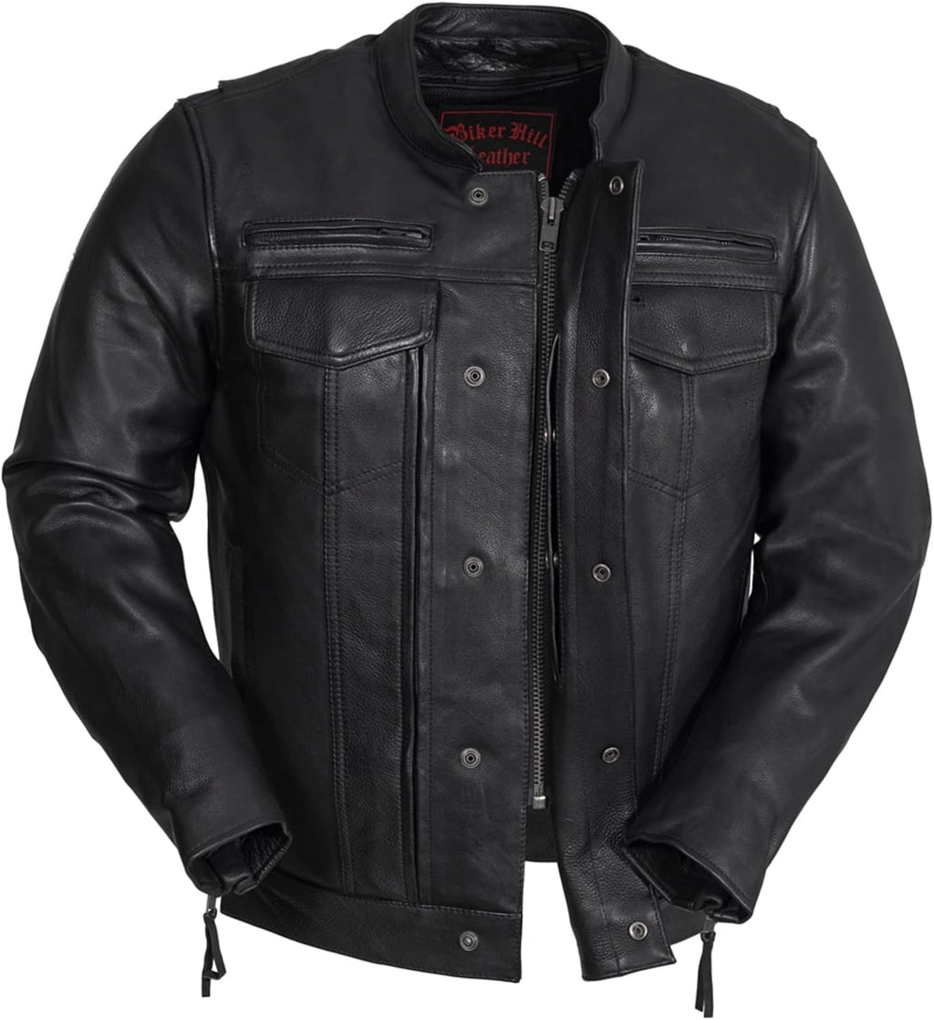 Mens Motorcycle Leather Riding Jacket | Leather Motorcycle Biker Jacket Men (XL)