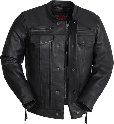 Mens Motorcycle Leather Riding Jacket | Leather Motorcycle Biker Jacket Men (XL)